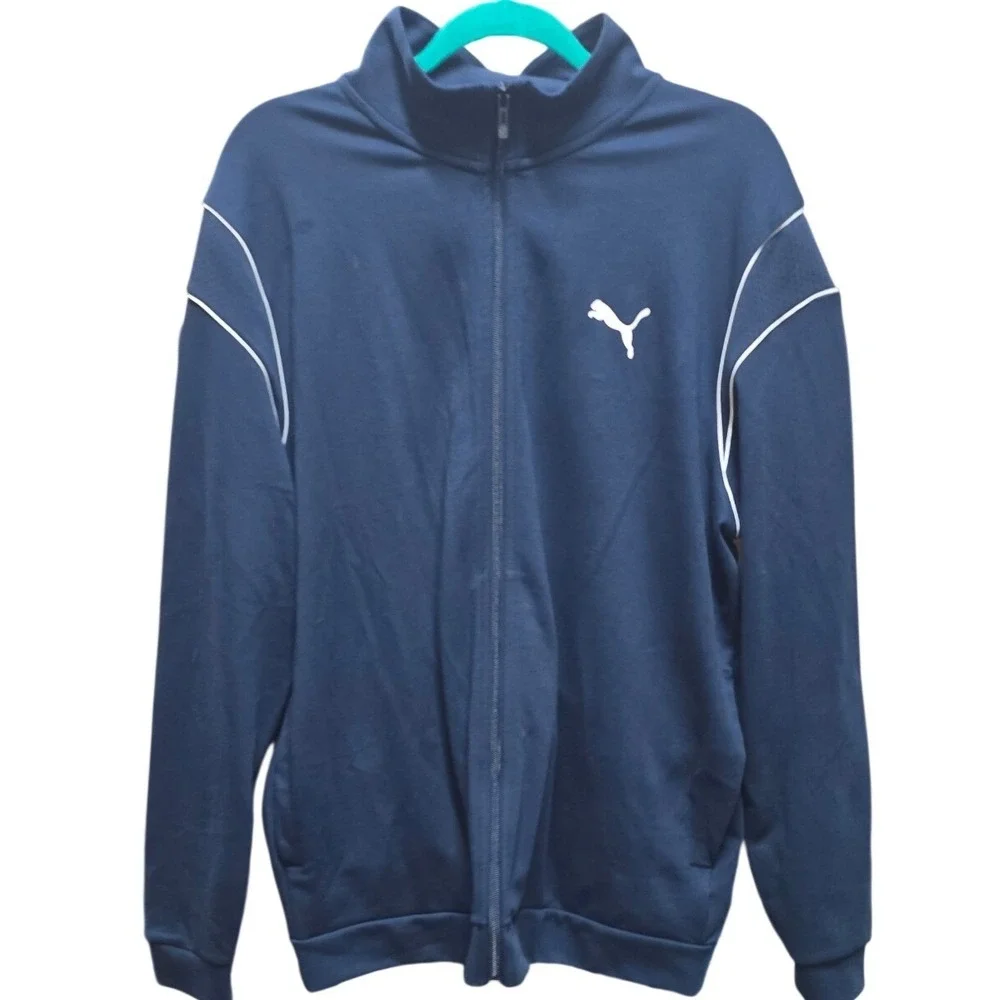 Puma‎ Mens Full Zip Track Jacket Navy Blue White Piping XL Sportswear Activewear
